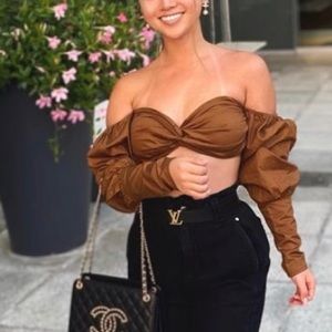 Prettylittlething Twist Brown Crop Top